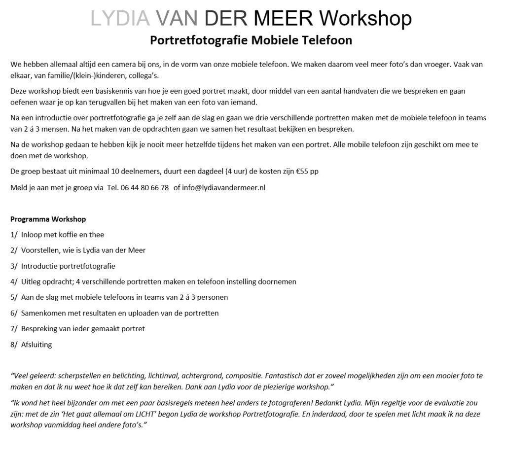 fotografie workshop informatie